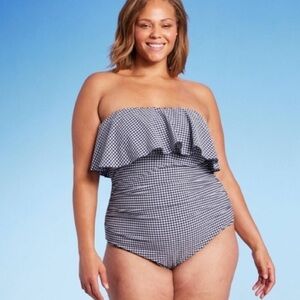 Women's Flounce Front Ruched One Piece Swimsuit - Kona Sol - Blue, 18W